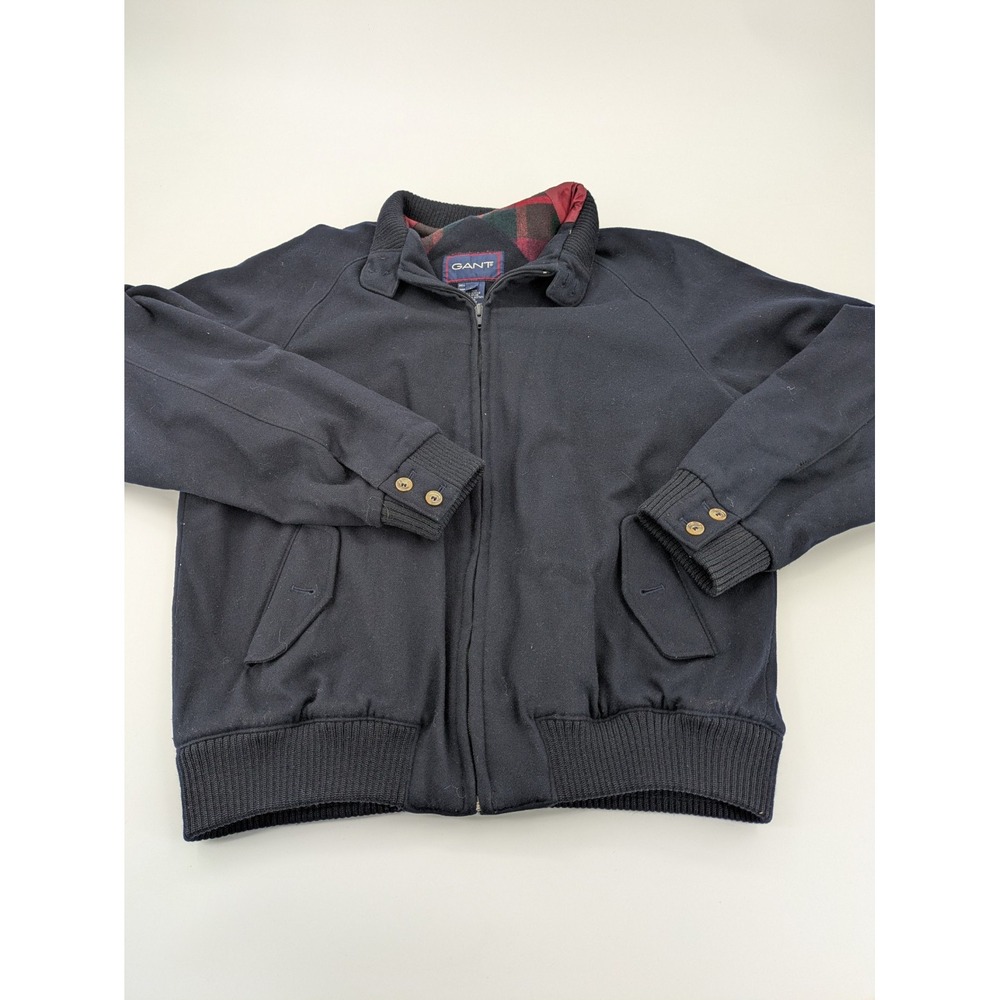 Vintage Gant Field/Bomber Jacket Men's Large Navy Wool-Blend Plaid